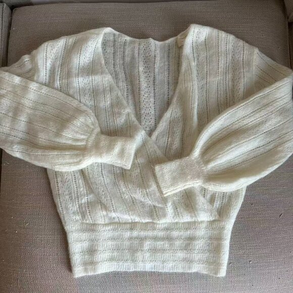 Sezane Cristina Jumper XSmall Ecru Ivory White Sweater French Wool Mohair V Neck - Picture 5 of 9